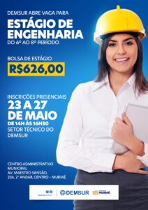 Abertas as inscrições para estágio de Engenharia no Demsur