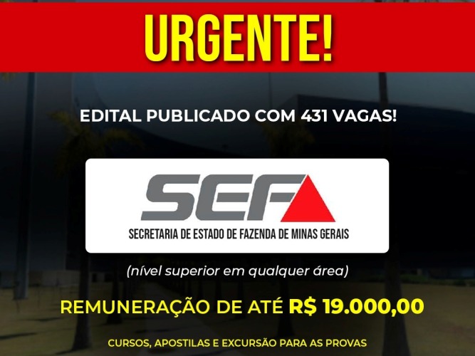 Edital publicado: Concurso da Secretaria da Fazenda/MG